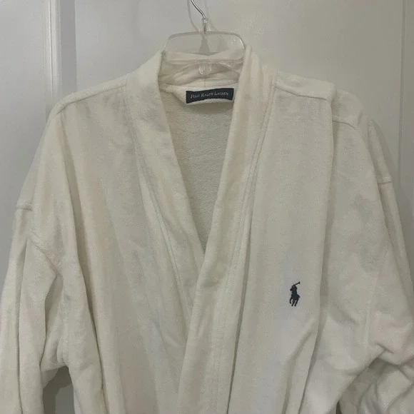 Polo Ralph Lauren Mens White Terry Cloth Bathrobe Cotton Spa Robe L/XL - Picture 3 of 8